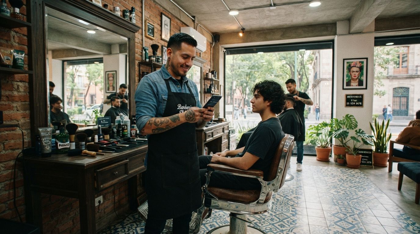 Barbero confirmando una cita en su celular